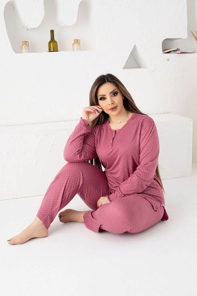 Γυναικεία πιτζάμα Μακρυμάνικη plus size σάπιο μήλο βισκόζη