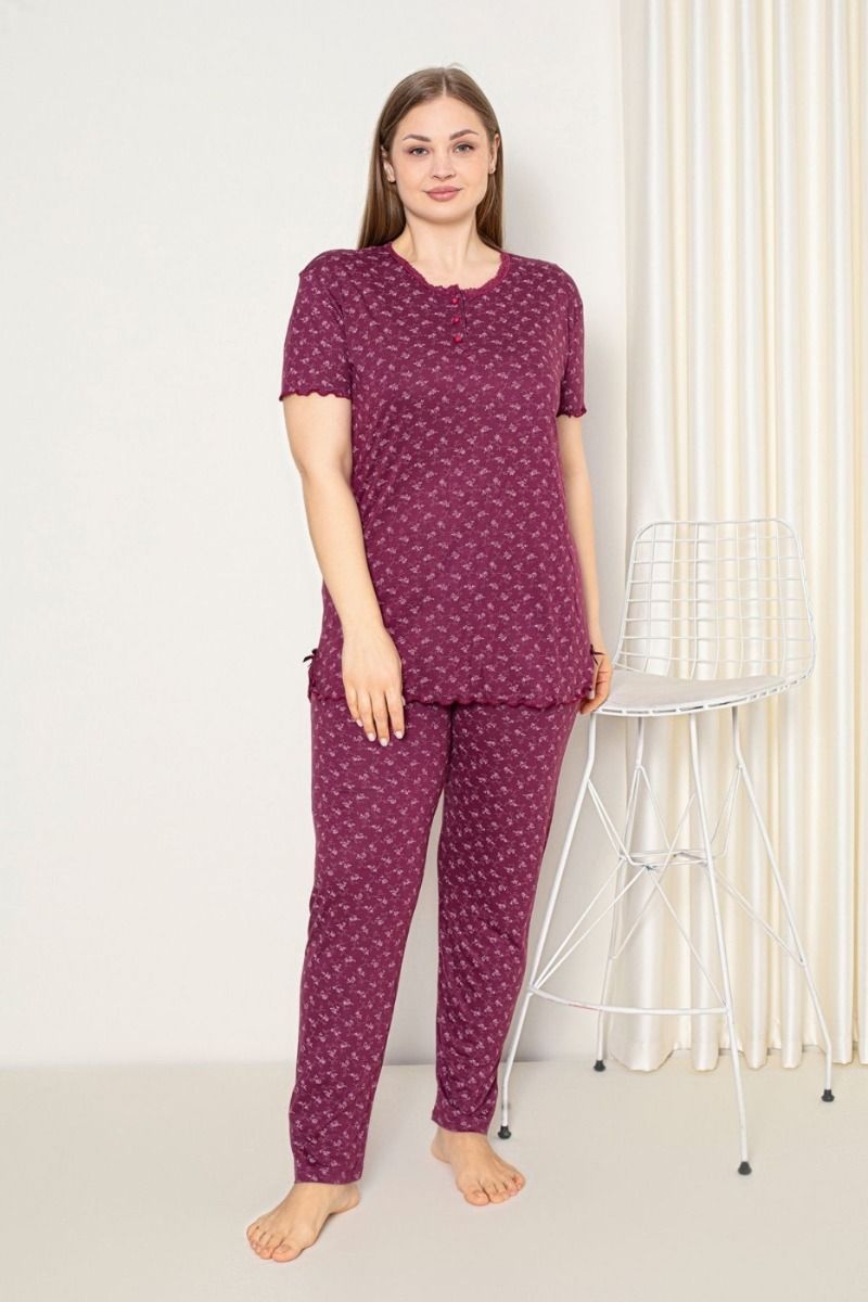 Γυναικεία πιτζάμα plus size καλοκαιρινή κοντομάνικη βισκόζη μωβ