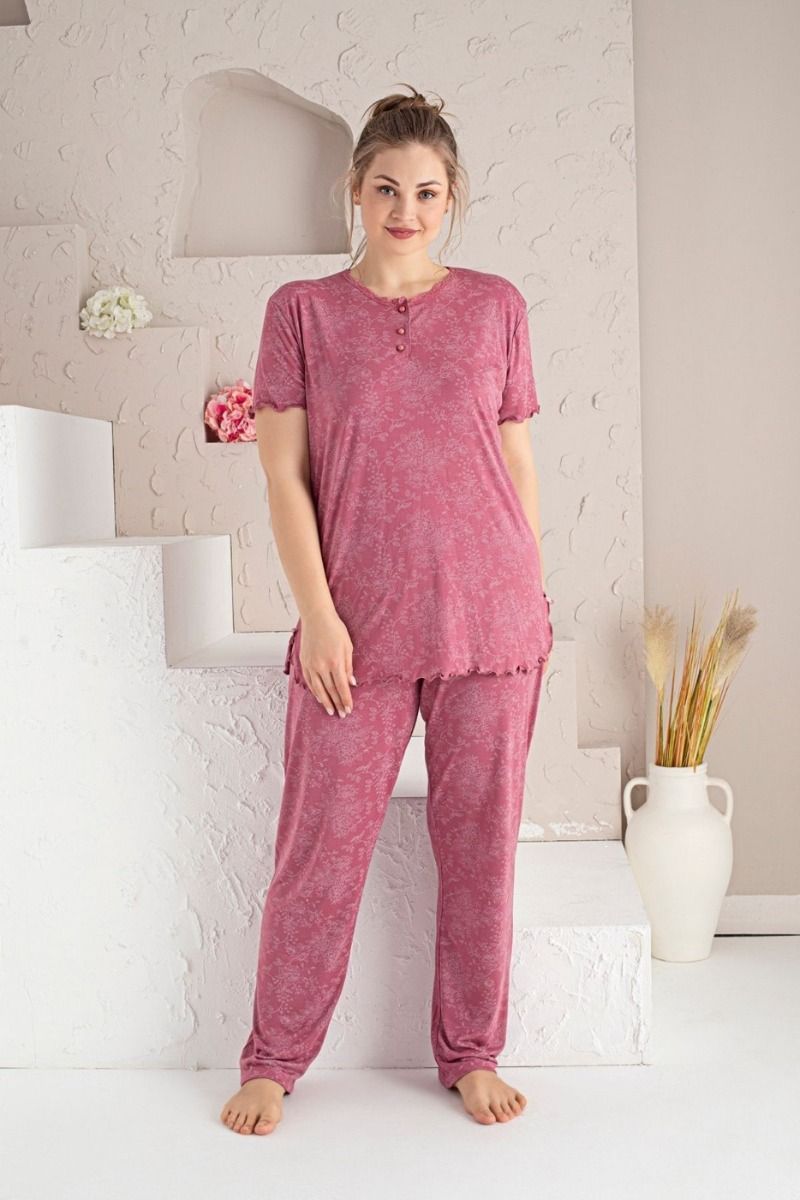 Γυναικεία πιτζάμα καλοκαιρινή plus size κοντομάνικη σάπιο μήλο