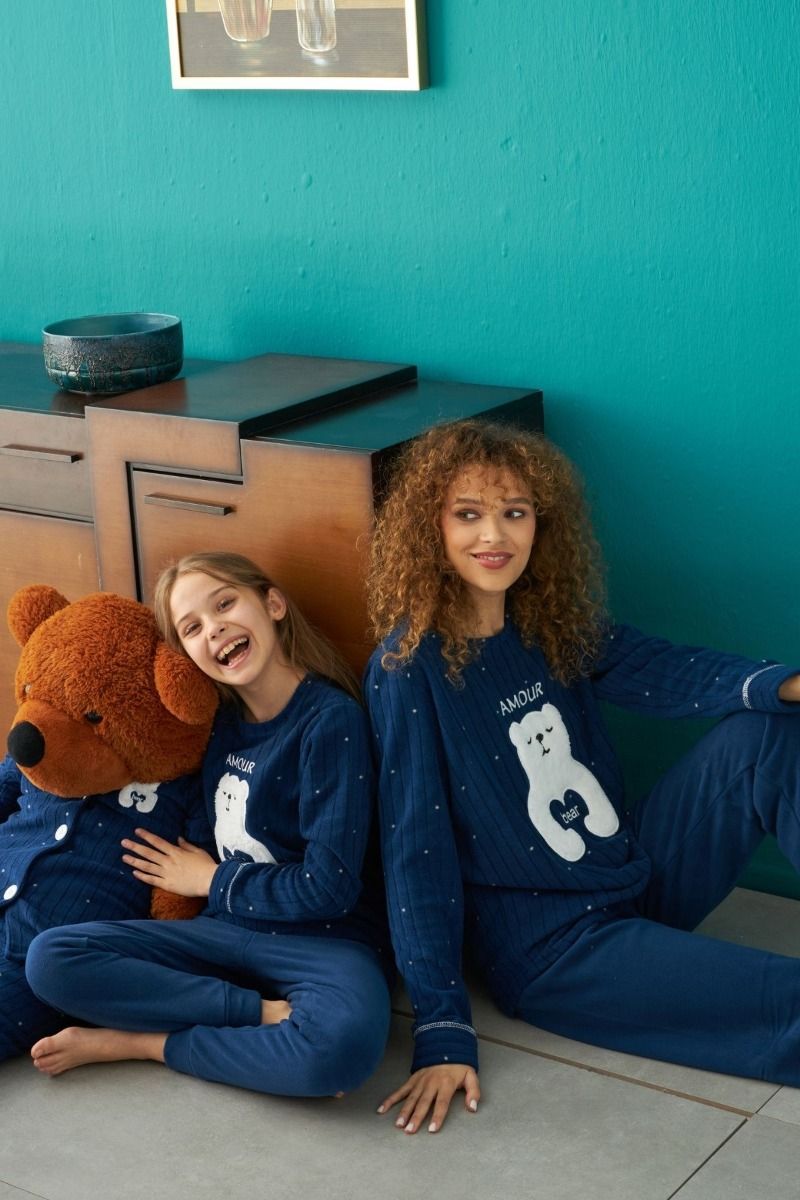 Παιδική Κοριτσίστικη χειμωνιάτικη πιτζάμα φλις σκούρο μπλε