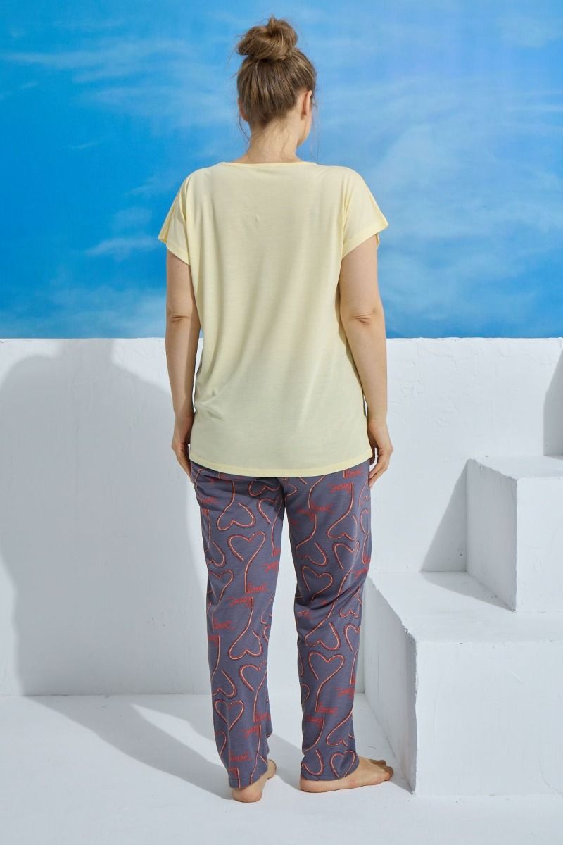 Γυναικεία πιτζάμα plus size με σχέδιο κάρδιά μακρύ παντελόνι
