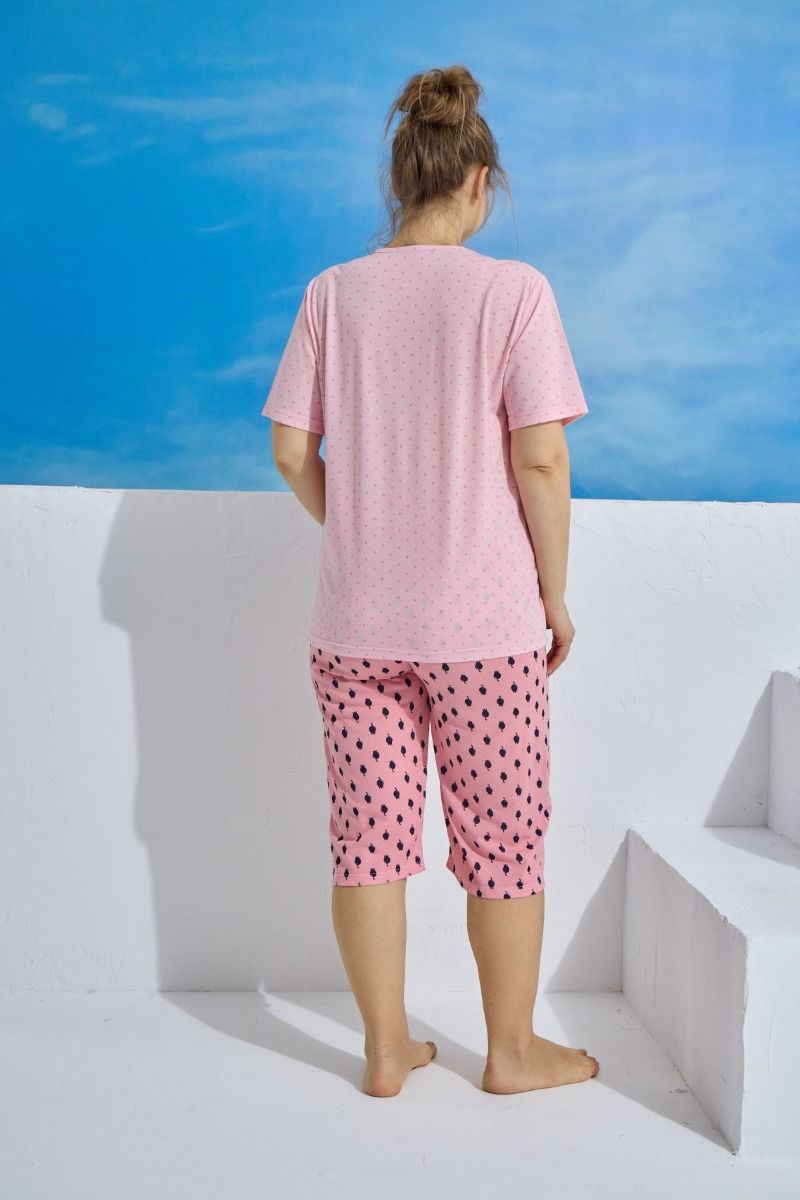 Γυναικεία καλοκαιρινή πιτζάμα plus size κάπρι ροζ