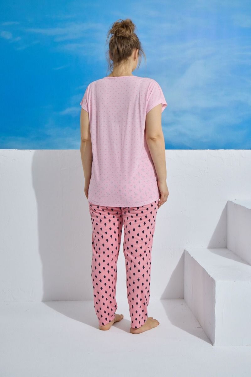 Γυναικεία πιτζάμα plus size κοντομάνικη ροζ χρώμα