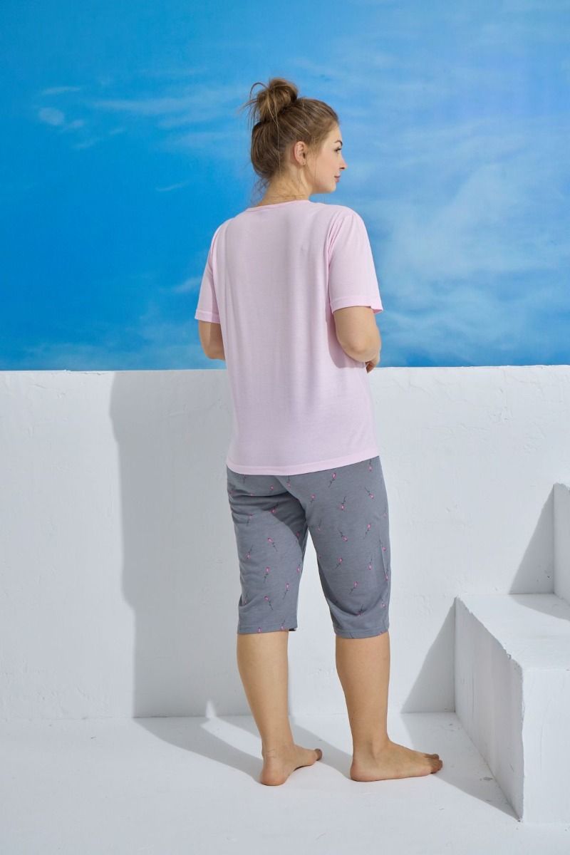 Γυναικεία πιτζάμα plus size κάπρι καλοκαιρινή ροζ