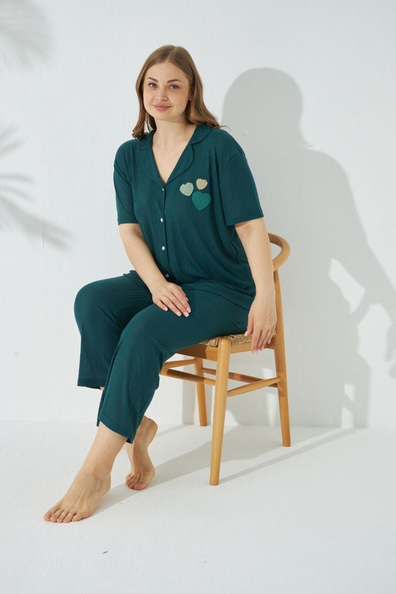 Γυναικεία πιτζάμα plus size κοντομάνικη ριπ με κουμπιά βισκόζη
