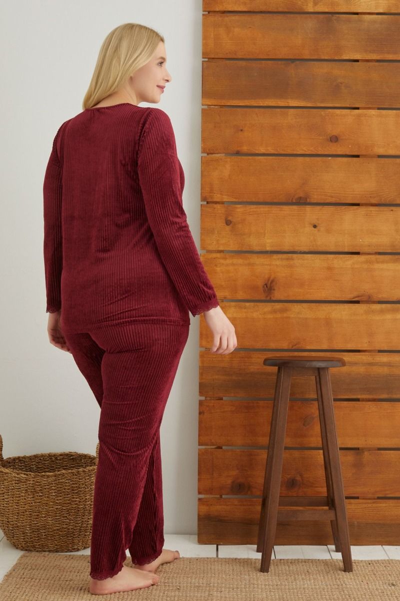 Πιτζάμα Plus Size Velvet "siyah inci" BORDO