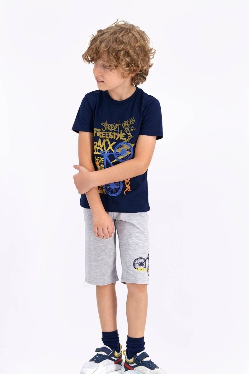 Καλοκαιρινή αγορίστικη παιδική πιτζάμα σχέδιο ποδήλατο bmx βαμβακερή