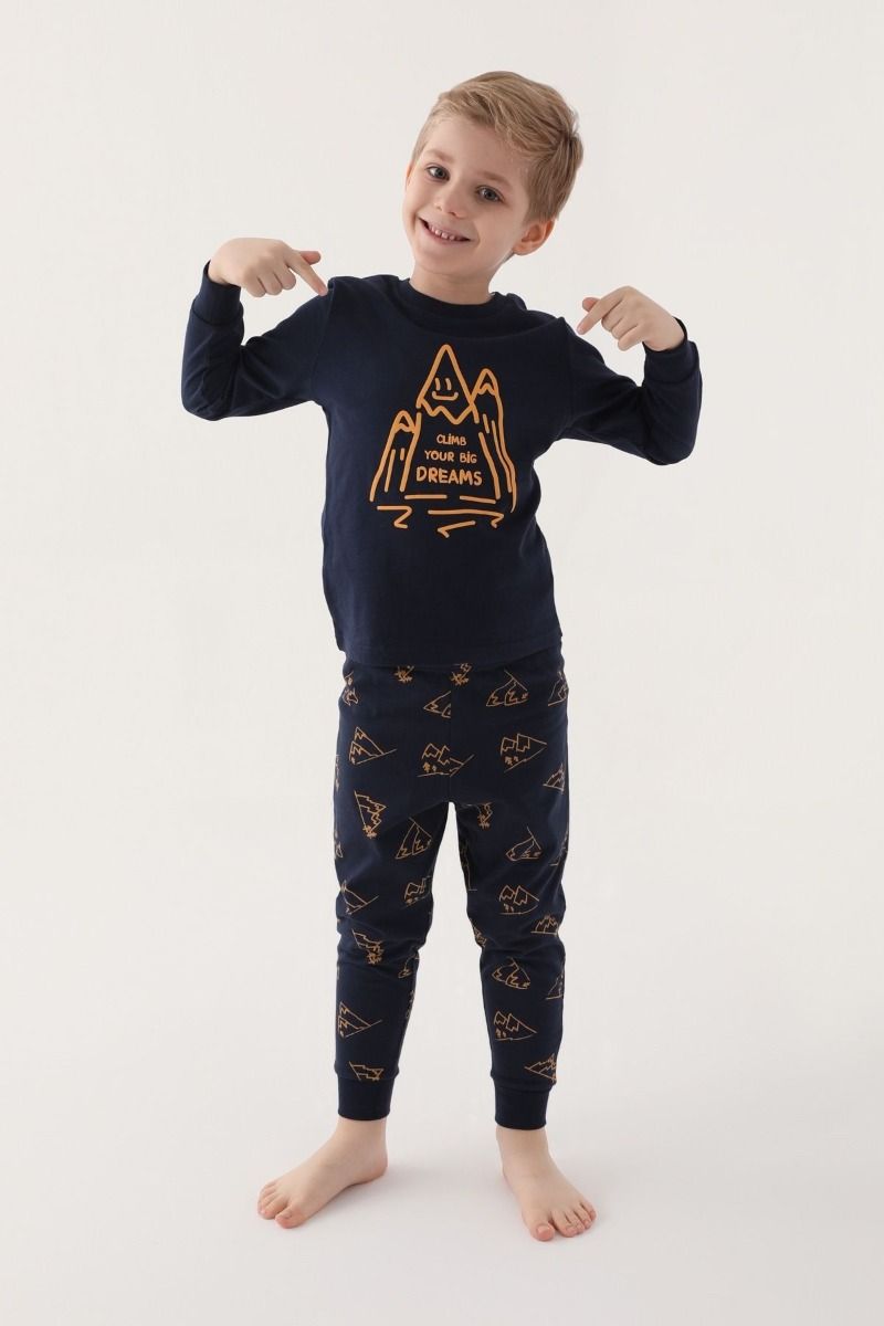 Αγορίστικη χειμωνιάτικη πιτζάμα για όλη την οικογένεια σκούρο μπλε χρώμα