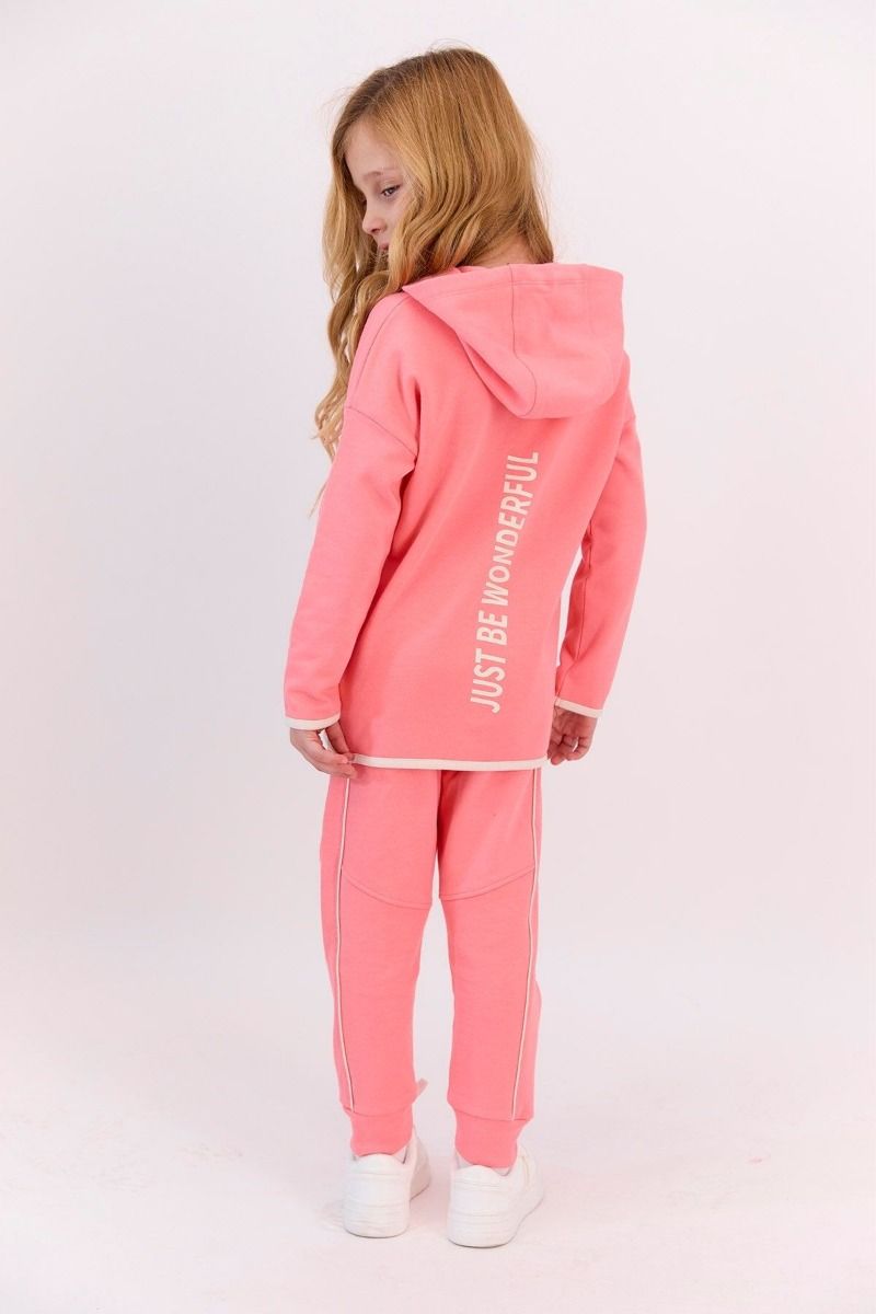 Κοριτσίστικη φόρμα χειμωνιάτικη ζακέτα κουκούλα κοραλί χρωμα