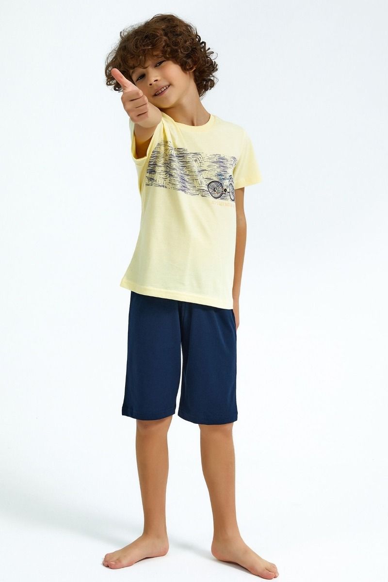 Καλοκαιρινή αγορίστικη παιδική πιτζάμα γαλάζια με ποδήλατο βαμβακερή