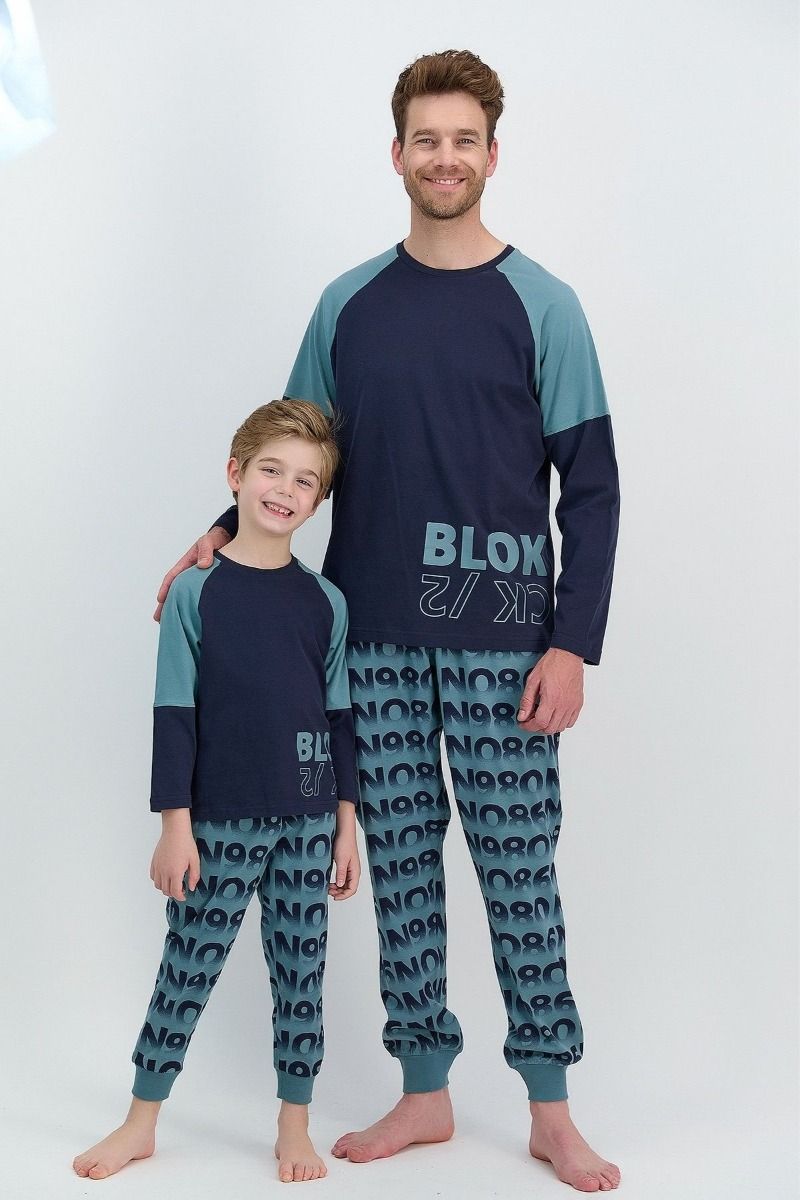 Παιδική χειμωνιάτικη πιτζάμα για αγόρι βαμβακερή Μπλε ρίγες
