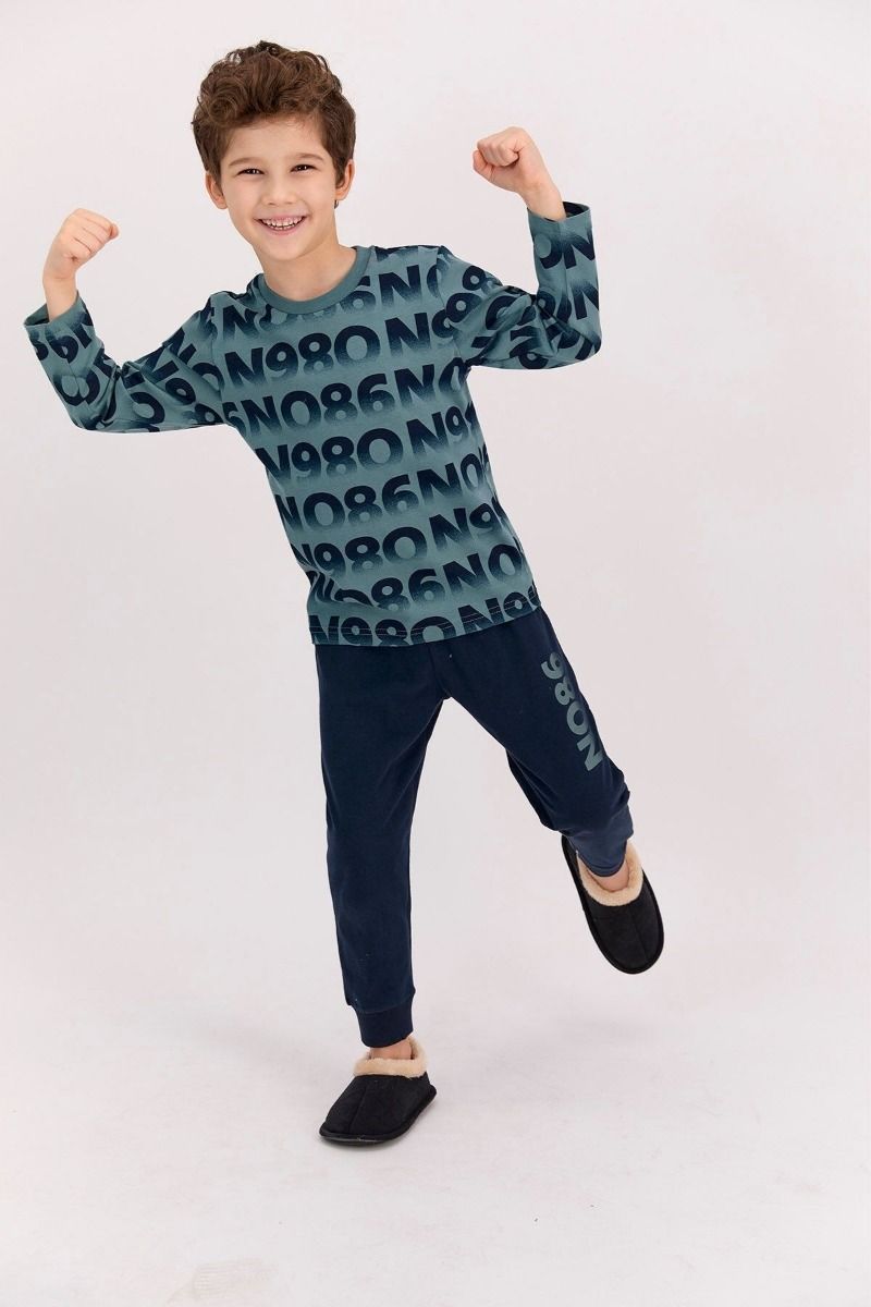 Αγορίστικη παιδική χειμωνιάτικη πιτζάμα βαμβακερή γκρι σκούρο μπλε