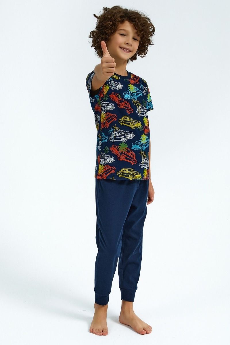 Καλοκαιρινή αγορίστικη παιδική πιτζάμα με σχέδιο αυτοκίνητα μακρύ παντελόνι