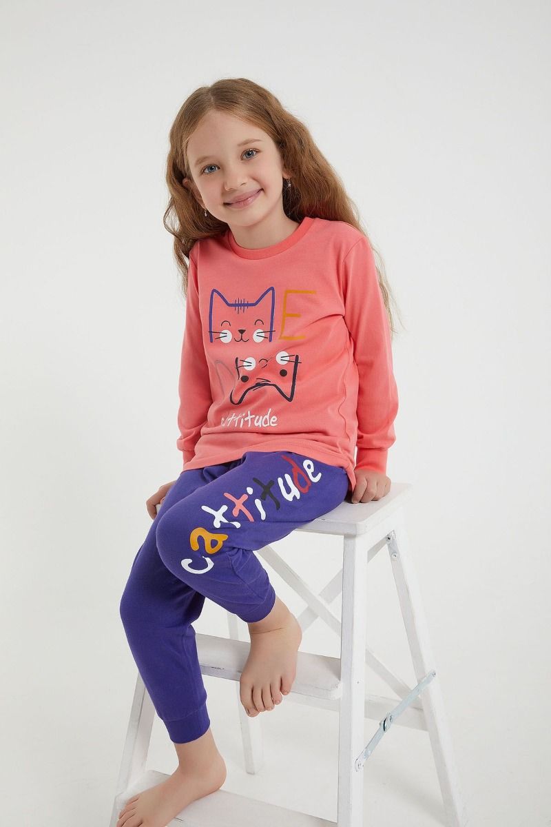 Χειμωνιάτικη παιδική πιτζάμα για κορίτσι ροζ γαλάζιο χρώμα