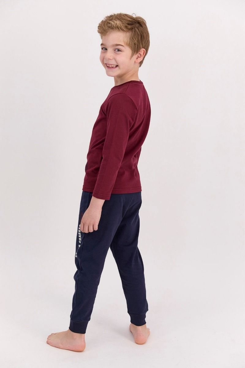 Αγορίστικη παιδική χειμωνιάτικη πιτζάμα βαμβακερή μπορντό με σκούρο μπλε