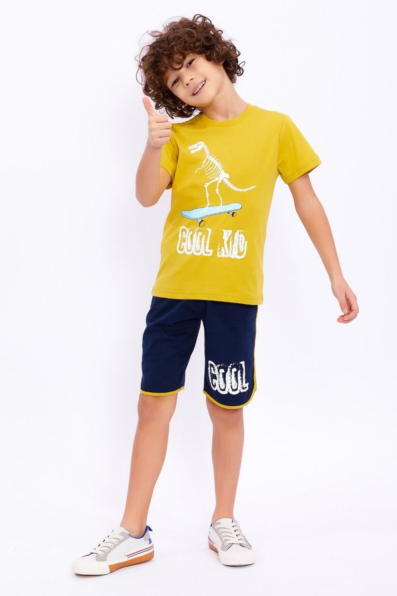 Παιδική φόρμα για αγόρι καλοκαιρινή βαμβακερή κόκκινη δεινόσαυρο