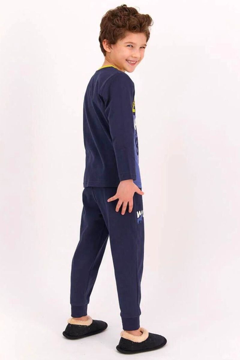 Αγορίστικη παιδική χειμωνιάτικη πιτζάμα βαμβακερή σκούρη μπλε με ζωάκια