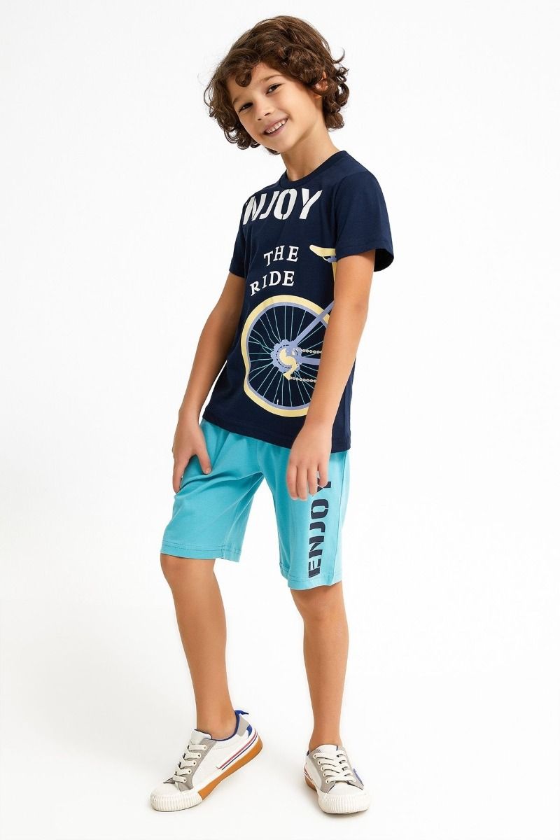 Παιδική φόρμα για αγόρι καλοκαιρινή βαμβακερή ποδήλατο πορτοκαλί
