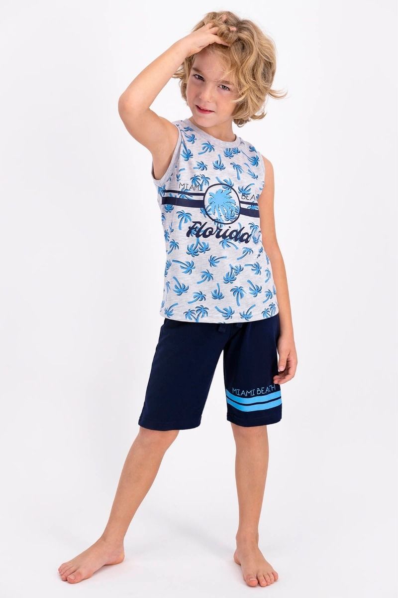 Καλοκαιρινή αγορίστικη παιδική πιτζάμα με σχέδιο Florida βαμβακερή αμάνικη