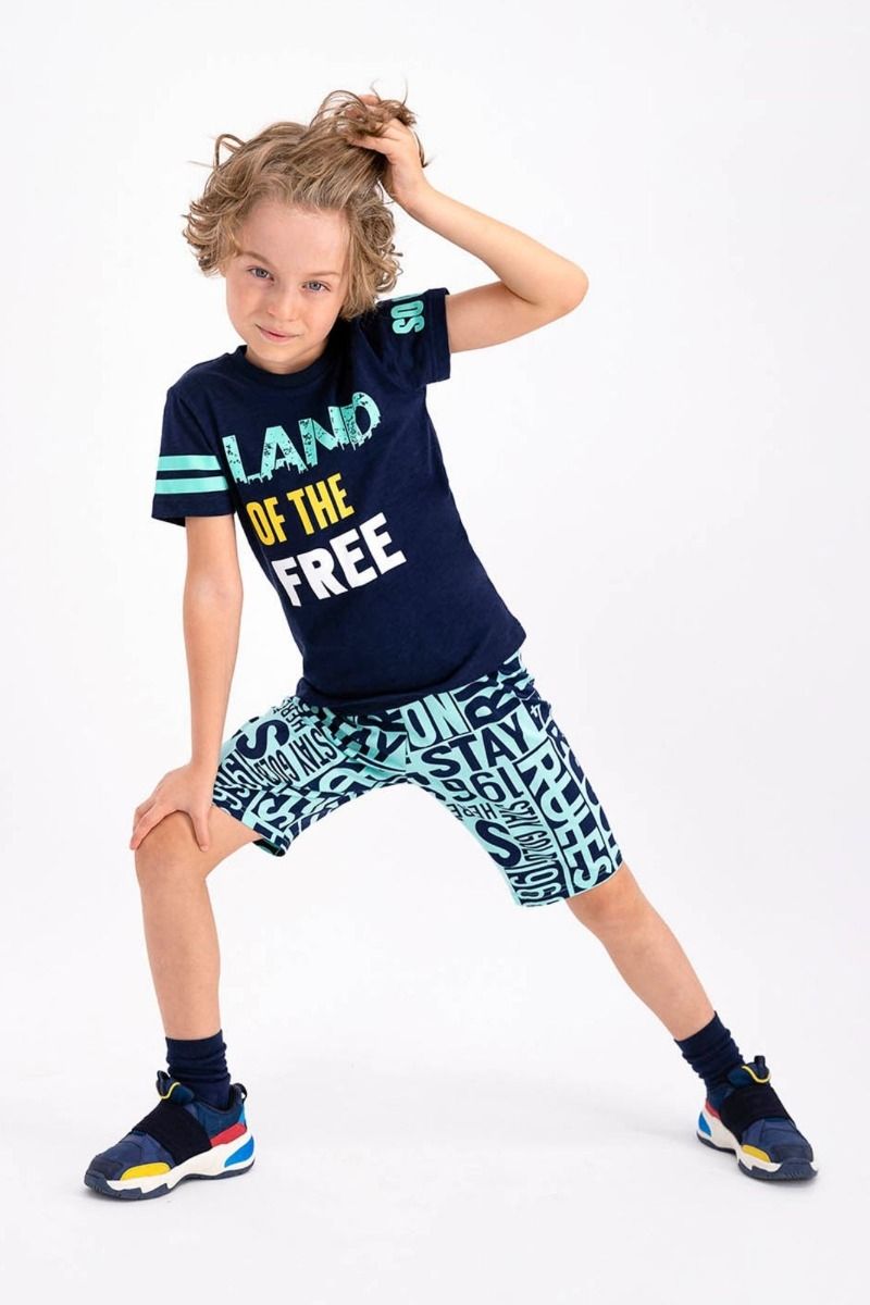 Καλοκαιρινή αγορίστικη παιδική πιτζάμα βαμβακερή ασπρόμαυρη με σχέδιο