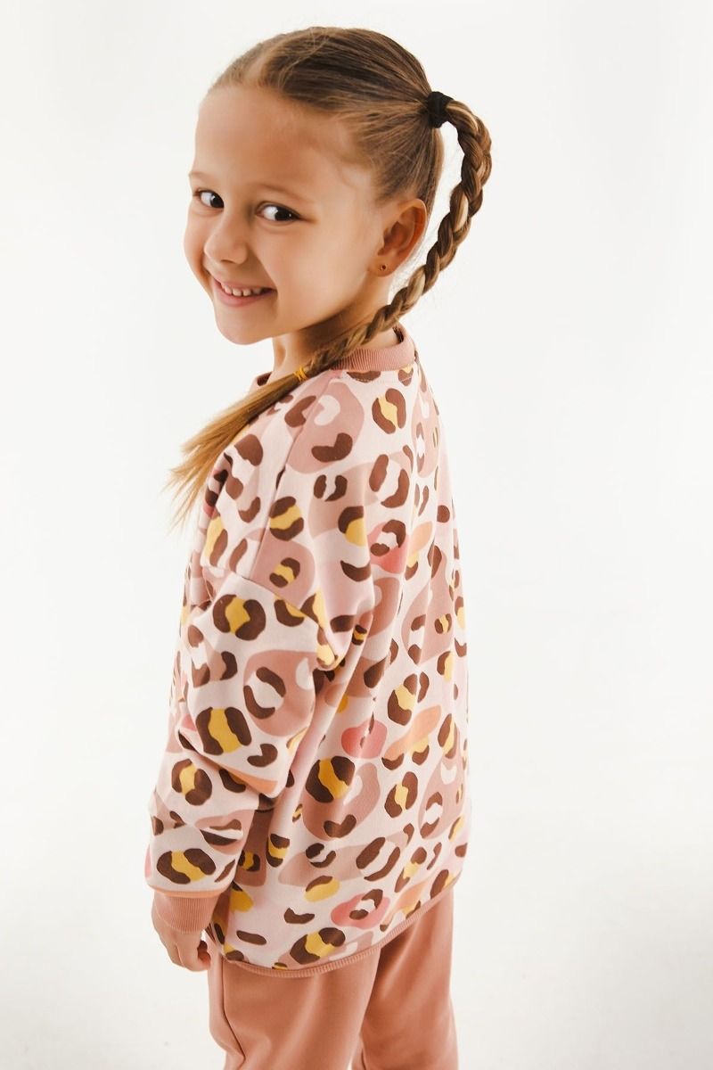 Παιδική κοριτσίστικη χειμωνιάτικη φόρμα ανοιχτό καφέ λεοπάρ