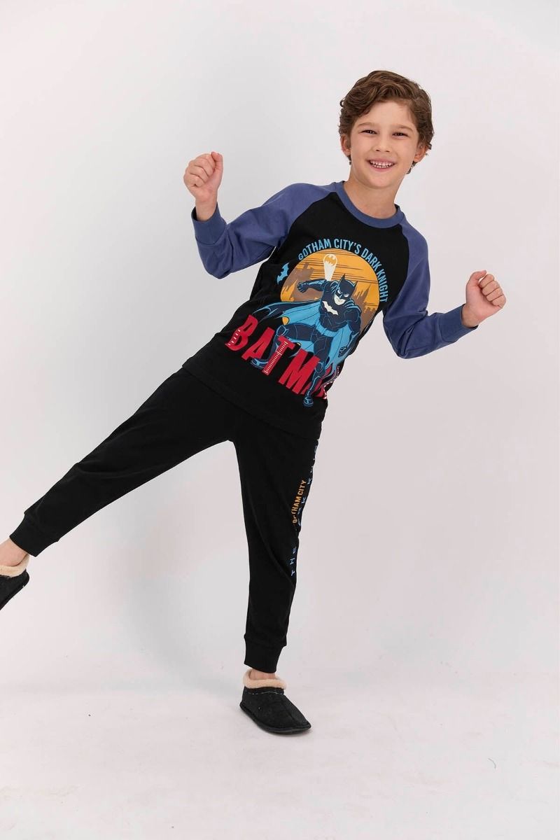 Αγορίστικη παιδική χειμωνιάτικη πιτζάμα βαμβακερή Gotham City σκούρο μπλε
