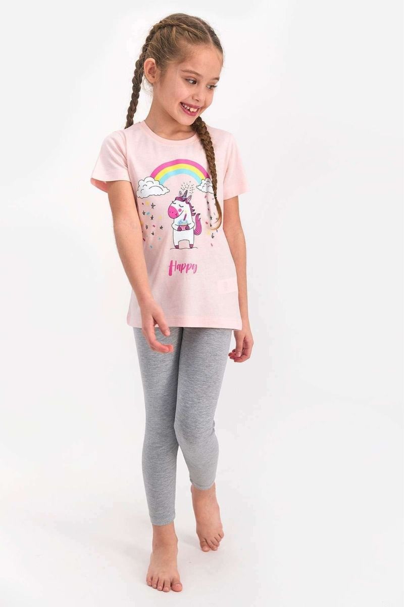 Καλοκαιρινή κοριτσίστικη παιδική πιτζάμα με μονόκερο και μαύρο κολάν