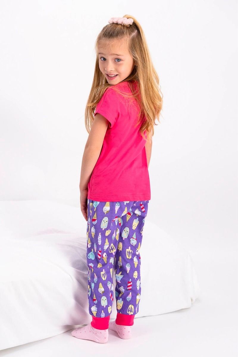 Καλοκαιρινή κοριτσίστικη παιδική πιτζάμα φούξια μωβ χρώμα με παγωτό