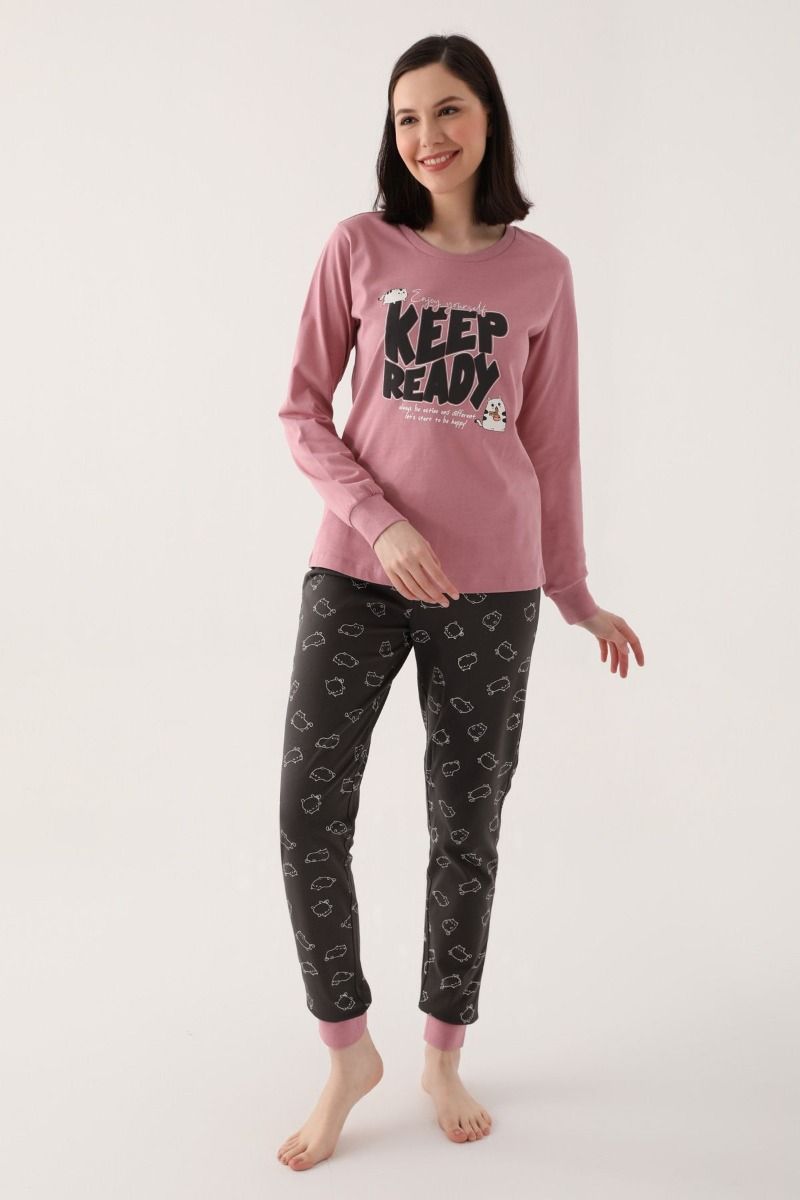 Γυναικεία χειμωνιάτικη πιτζάμα μαμά και κόρη μακρυμάνικη σάπιο μήλο
