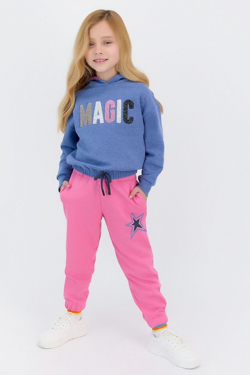 Παιδική φόρμα για κορίτσι χειμωνιάτικη φούτερ με κουκούλα γκρι μπλε