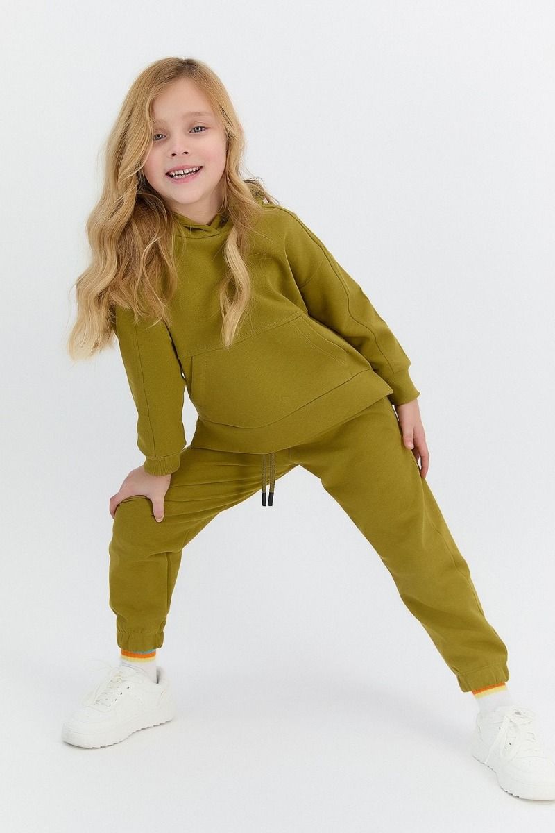 Παιδική φόρμα για κορίτσι χειμωνιάτικη φούτερ με κουκούλα σάπιο μήλο