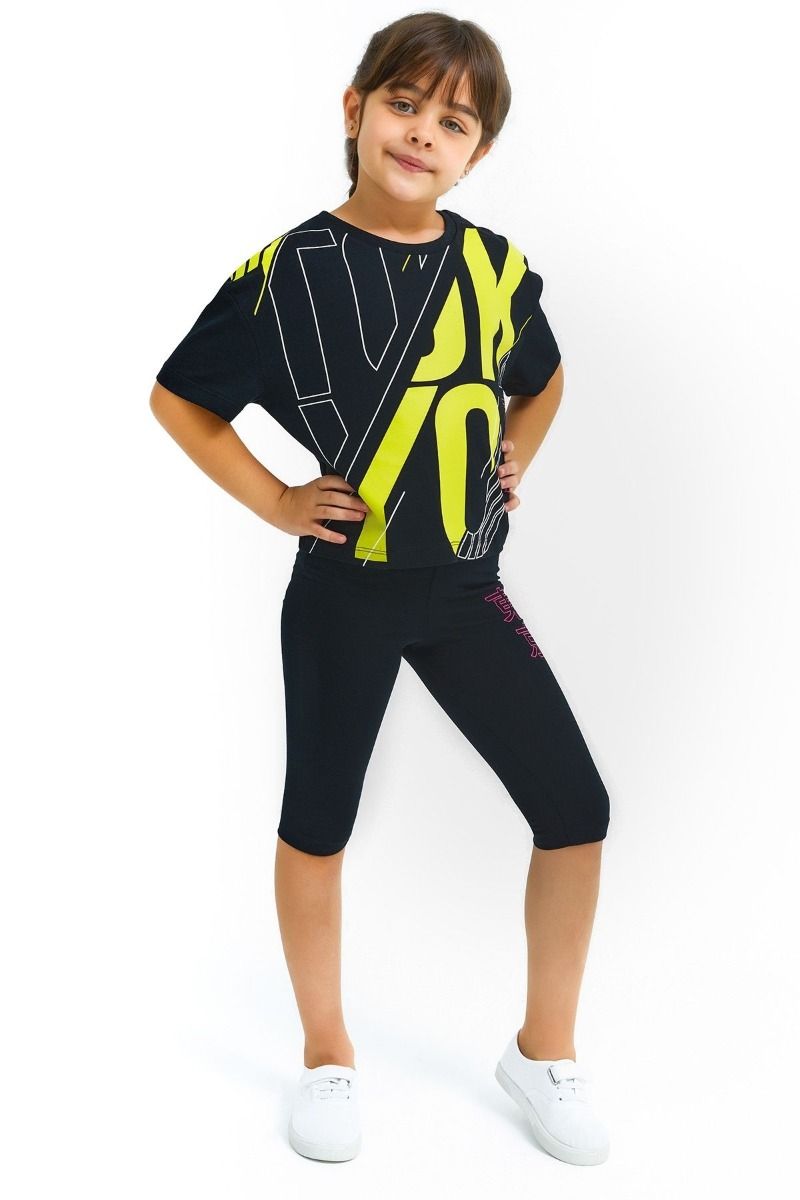 Κοριτσίστικη καλοκαιρινή παιδική φόρμα κάπρι κοντομάνικη μπλούζα