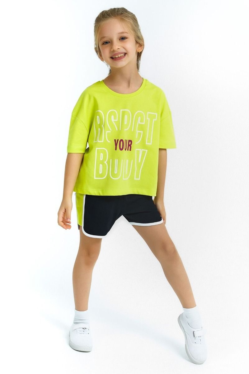 Κοριτσίστικη φόρμα κοντομάνικο με σορτσάκι δίχρωμο κοραλί μπλε