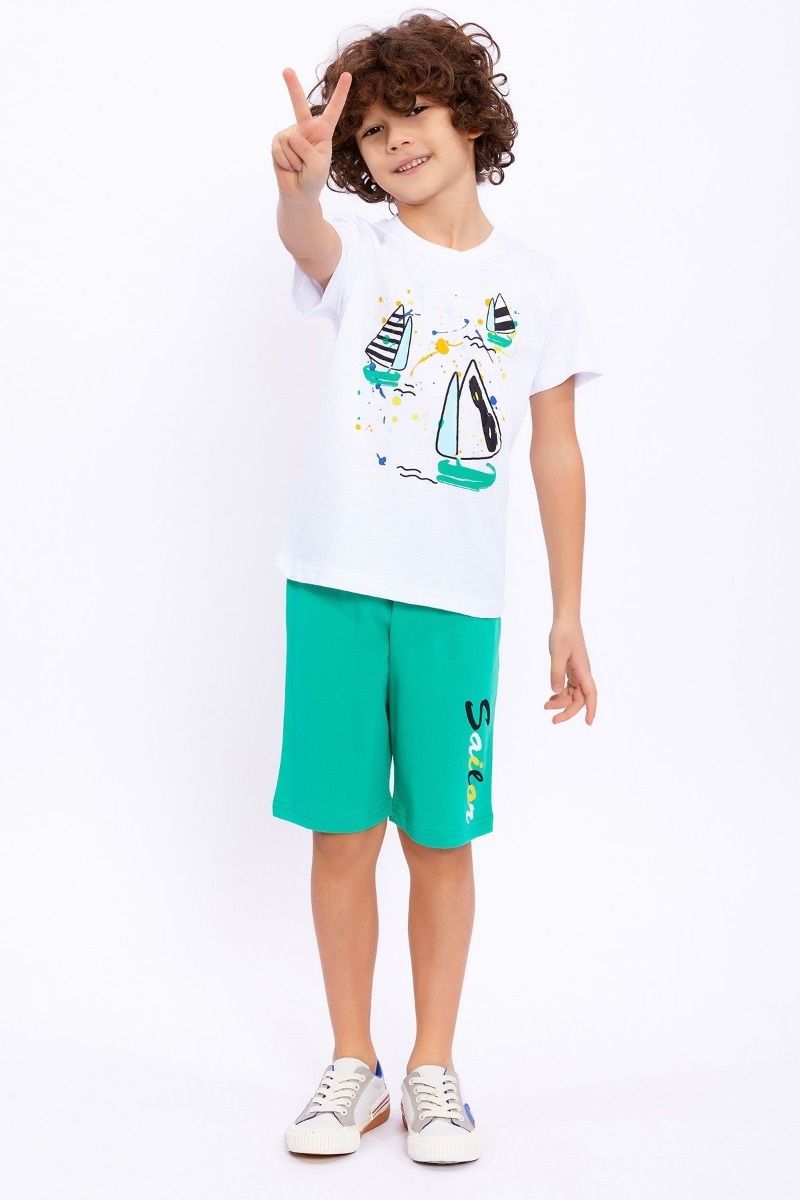 Παιδική φόρμα για αγόρι καλοκαιρινή βαμβακερή κίτρινη καράβια