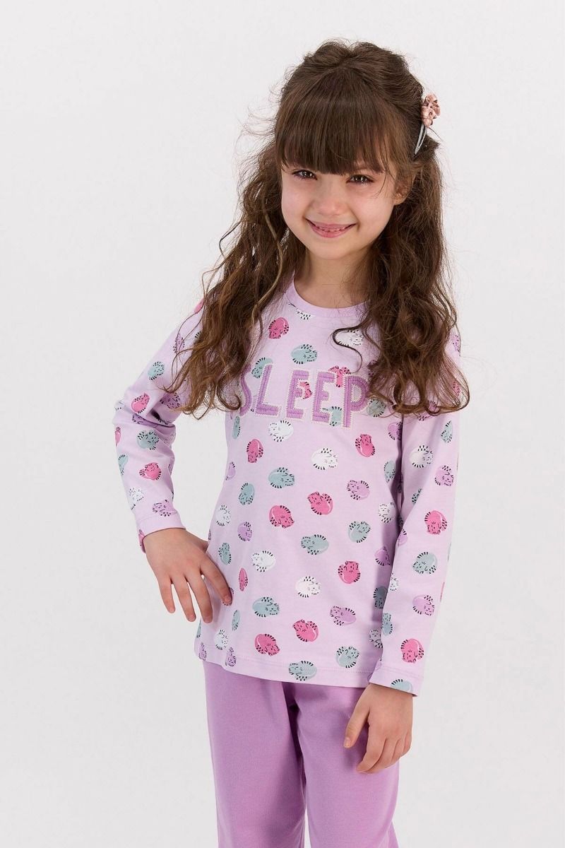 Κοριτσίστικη παιδική χειμωνιάτικη πιτζάμα βαμβακερή με γάτες δίχρωμη