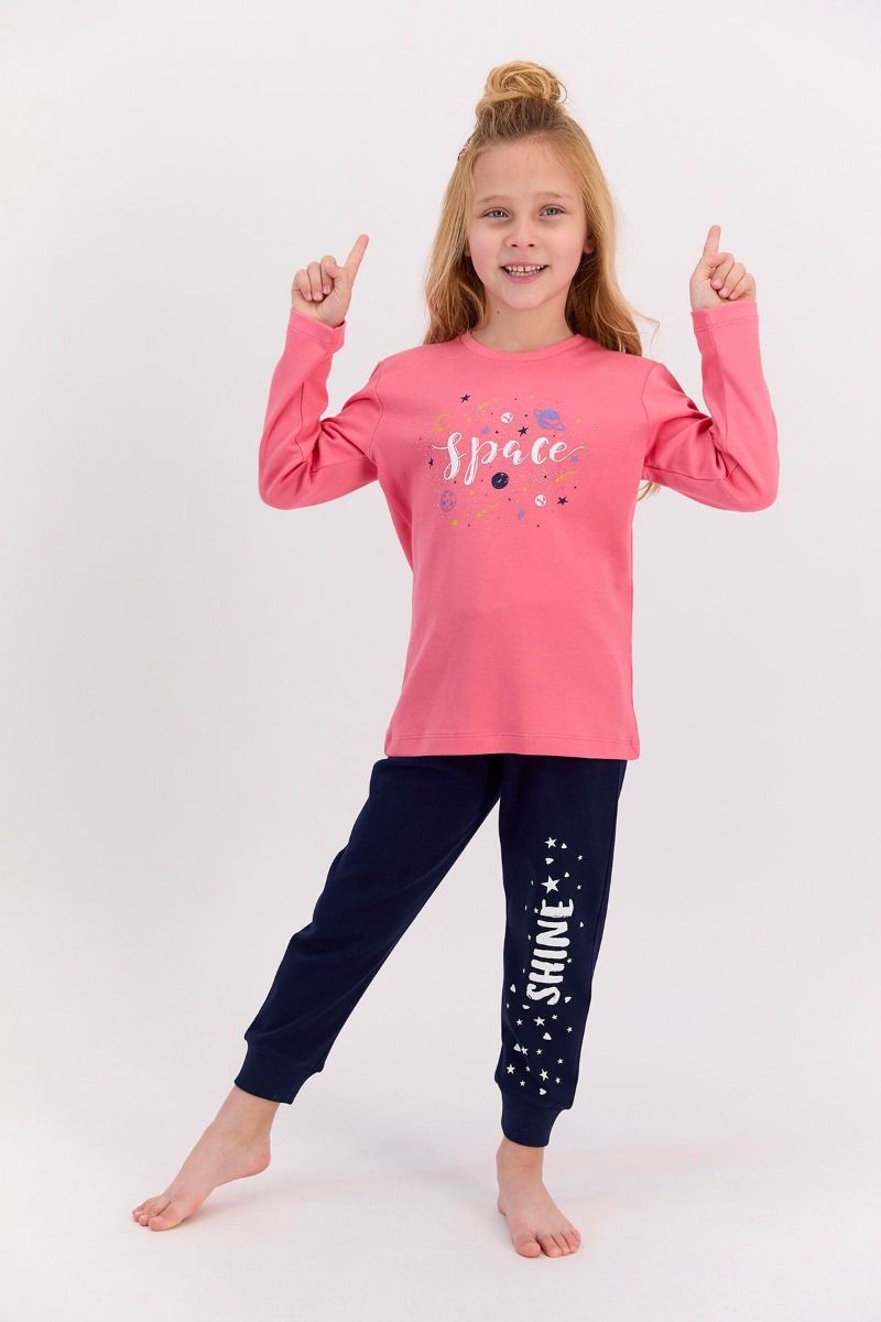 Παιδική πιτζάμα για κορίτσι χειμωνιάτικη μωβ σχέδιο διάστημα βαμβακερή