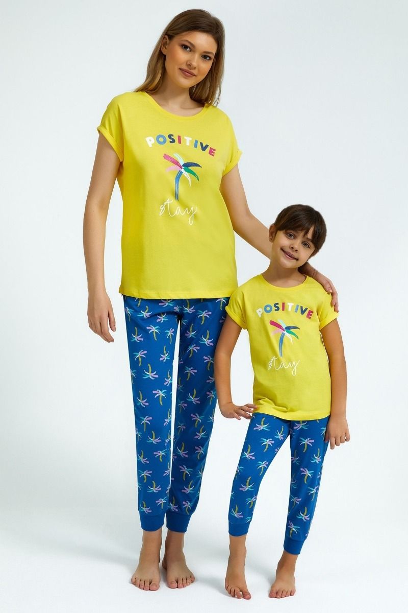 Καλοκαιρινή κοριτσίστικη παιδική πιτζάμα με φοίνικες βαμβακερή