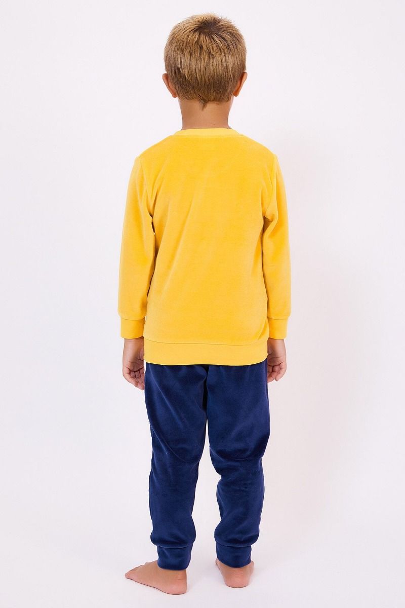 Παιδική πιτζάμα βελούδινη για αγόρι χειμωνιάτικη κίτρινο χρώμα