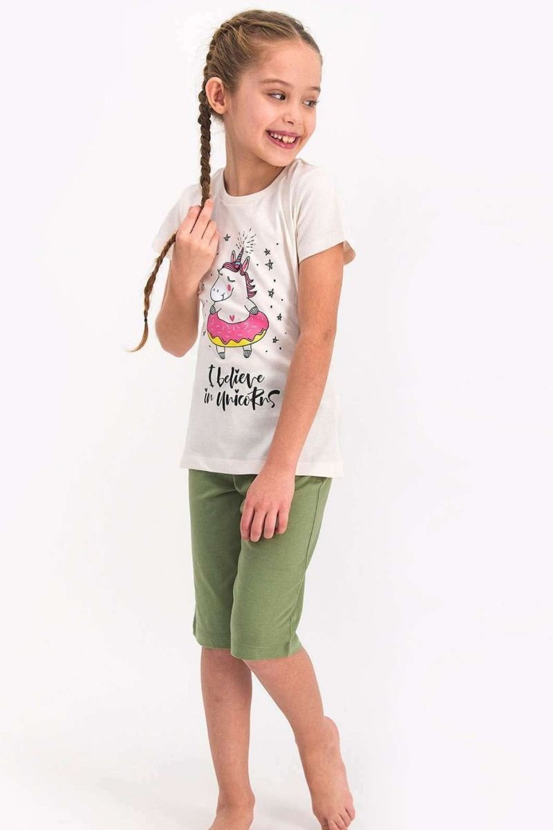 Καλοκαιρινή κοριτσίστικη παιδική πιτζάμα με μονόκερο πετρόλ