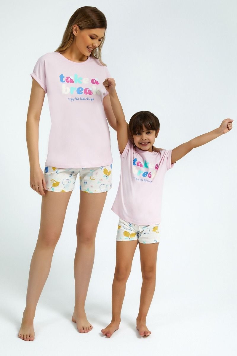 Γυναικεία πιτζάμα καλοκαιρινή κοντομάνικη σορτσάκι βαμβακερή κίτρινη γαλάζια