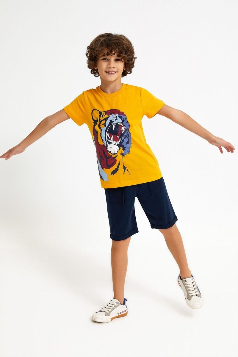 Παιδική φόρμα για αγόρι καλοκαιρινή βαμβακερή τίγρη πορτοκαλί