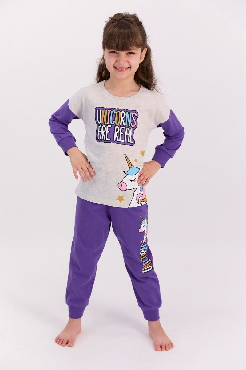 Χειμωνιάτικη παιδική πιτζάμα για κορίτσι με μονόκερο σκούρη μπλε