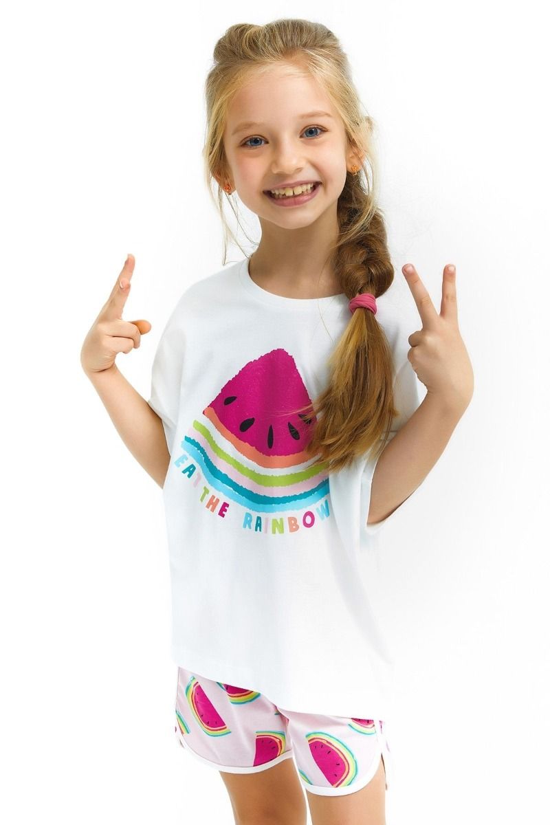 Κοριτσίστικη φόρμα κοντομάνικη με σορτσάκι ροζ λευκό σχέδιο καρπούζι