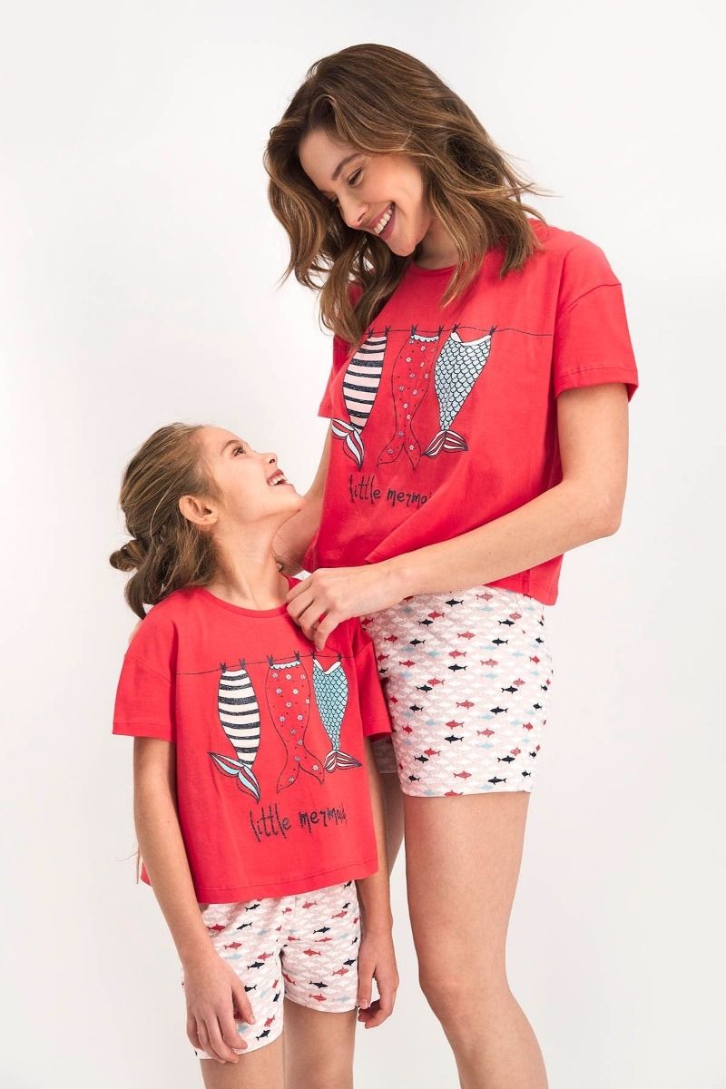 Καλοκαιρινή πιτζάμα γοργόνα μαμά και κόρη βαμβακερή