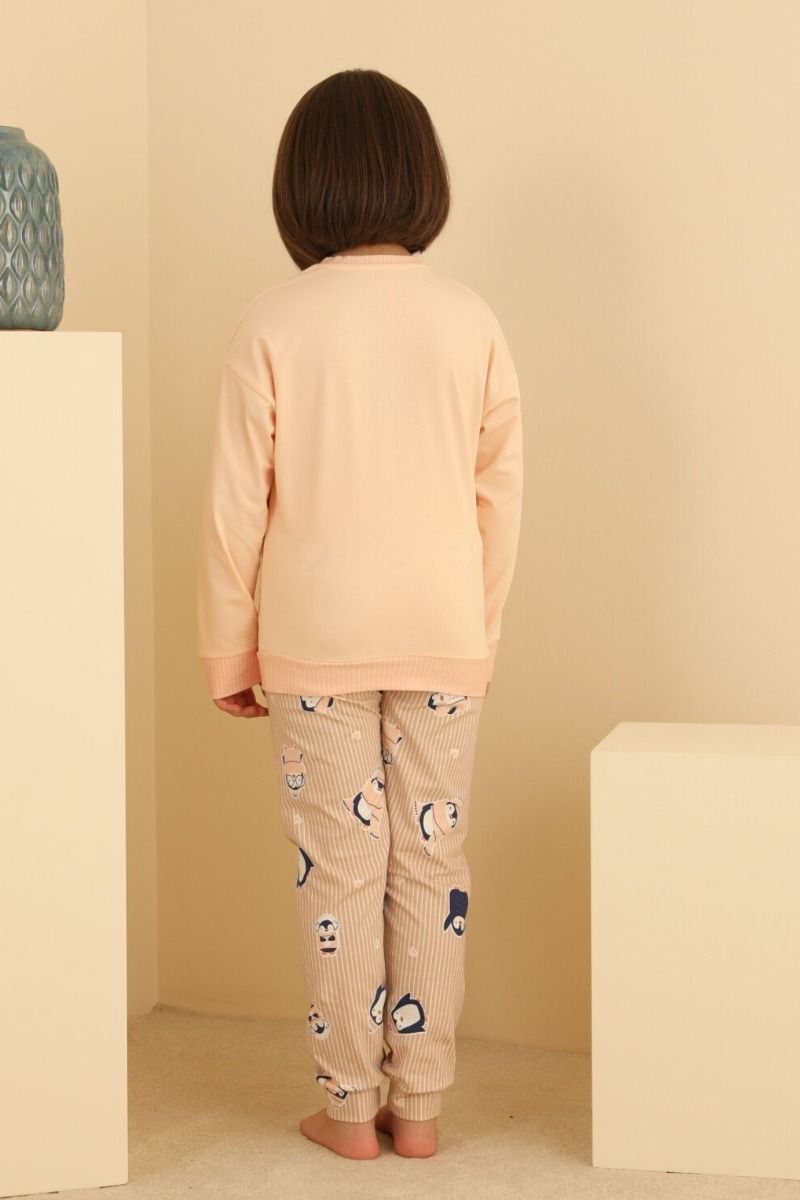 Χειμωνιάτικη κοριτσίστικη παιδική πιτζάμα βαμβακερή με σχέδιο πιγκουίνους