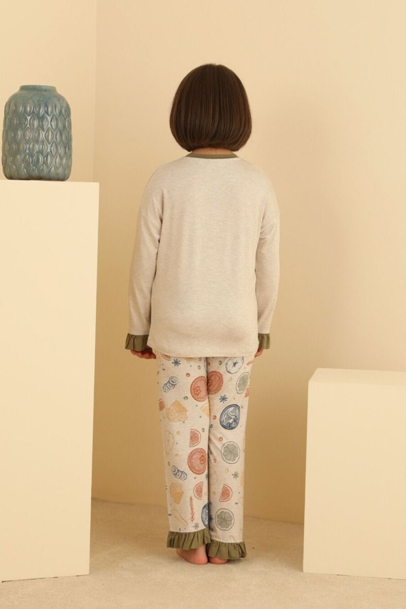 Κοριτσίστικη παιδική πιτζάμα βισκόζη με φρούτα και βολάν