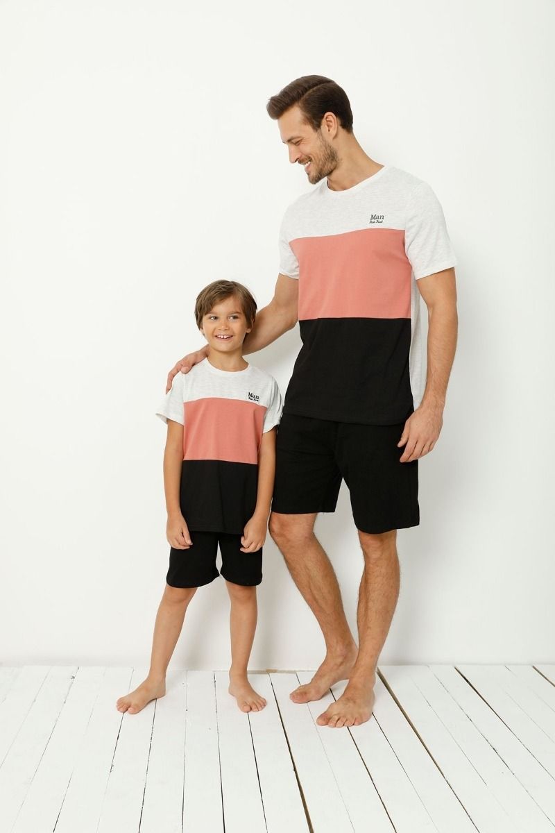 Καλοκαιρινή αγορίστικη παιδική πιτζάμα τρίχρωμη βαμβακερή σορτσάκι