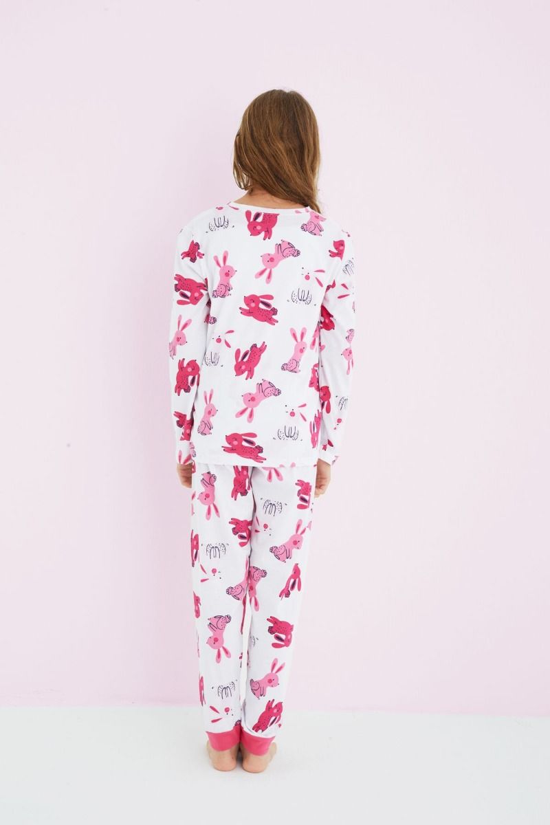 Κοριτσίστικη χειμωνιάτικη πιτζάμα άσπρο χρώμα με κουνελάκια