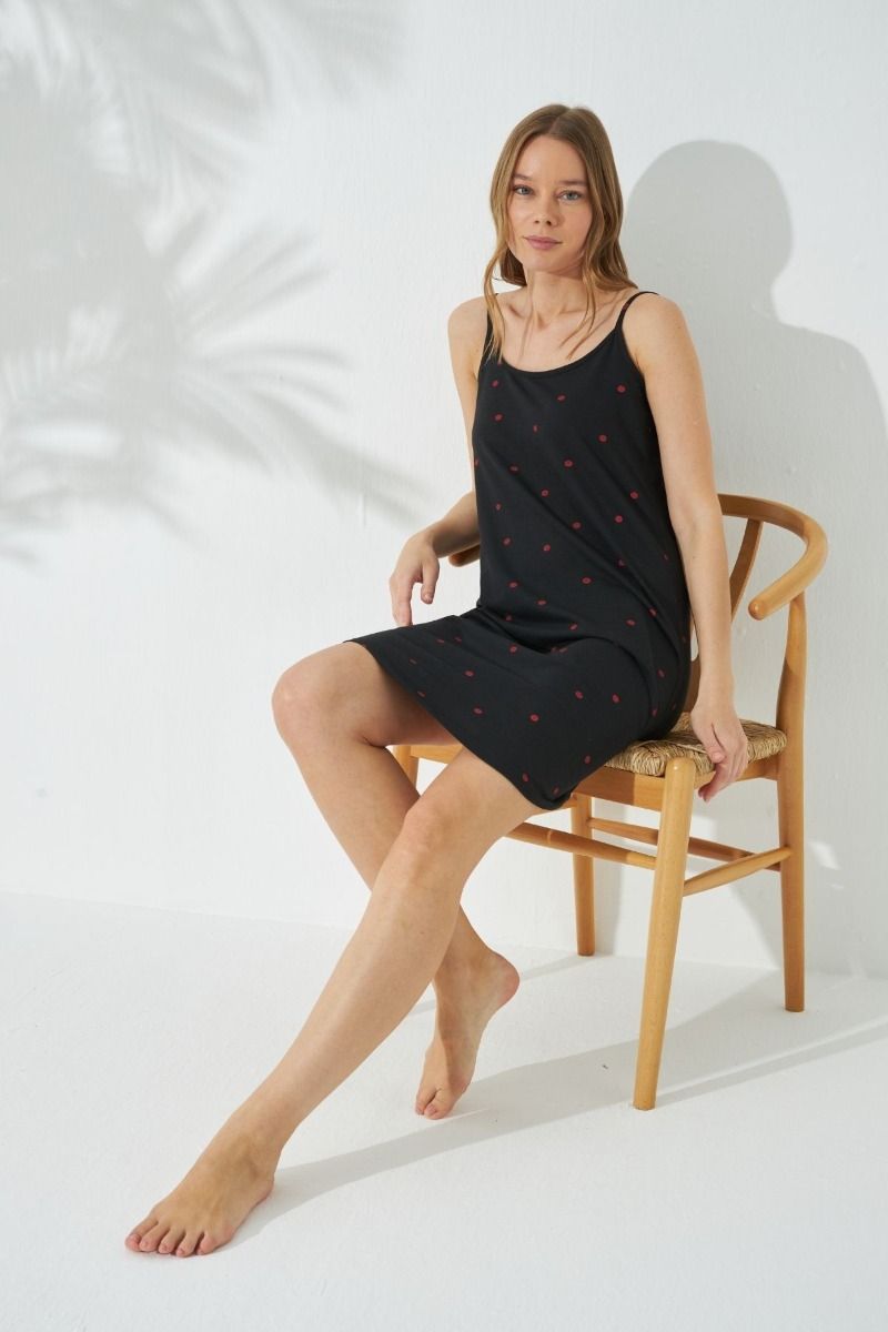 Γυναικείο καλοκαιρινό νυχτικό τιραντάκι βαμβακερό ροζ πουά