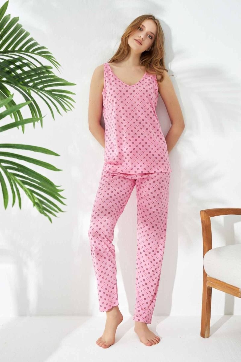 Γυναικεία πιτζάμα αμάνικη καλοκαιρινή ροζ με λουλούδια βισκόζη